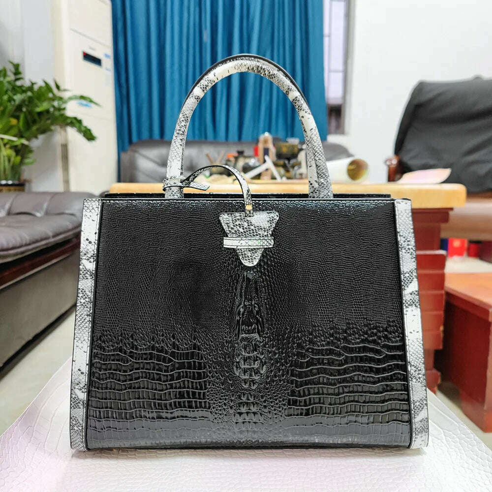 KIMLUD, Genuine leather 2023new crocodile tears Tote women's bag luxury brand handbag versatile shoulder bag, black, KIMLUD APPAREL - Womens Clothes