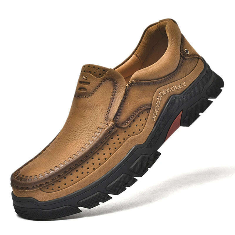 Genuine Leather Casual Shoes for Men in Brown Black Khaki Natural Cow Leather High Quality Outdoor Trekking Hiking - KIMLUD