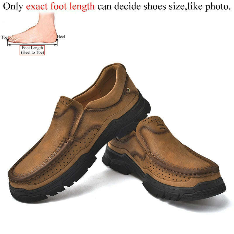 Genuine Leather Casual Shoes for Men in Brown Black Khaki Natural Cow Leather High Quality Outdoor Trekking Hiking - KIMLUD