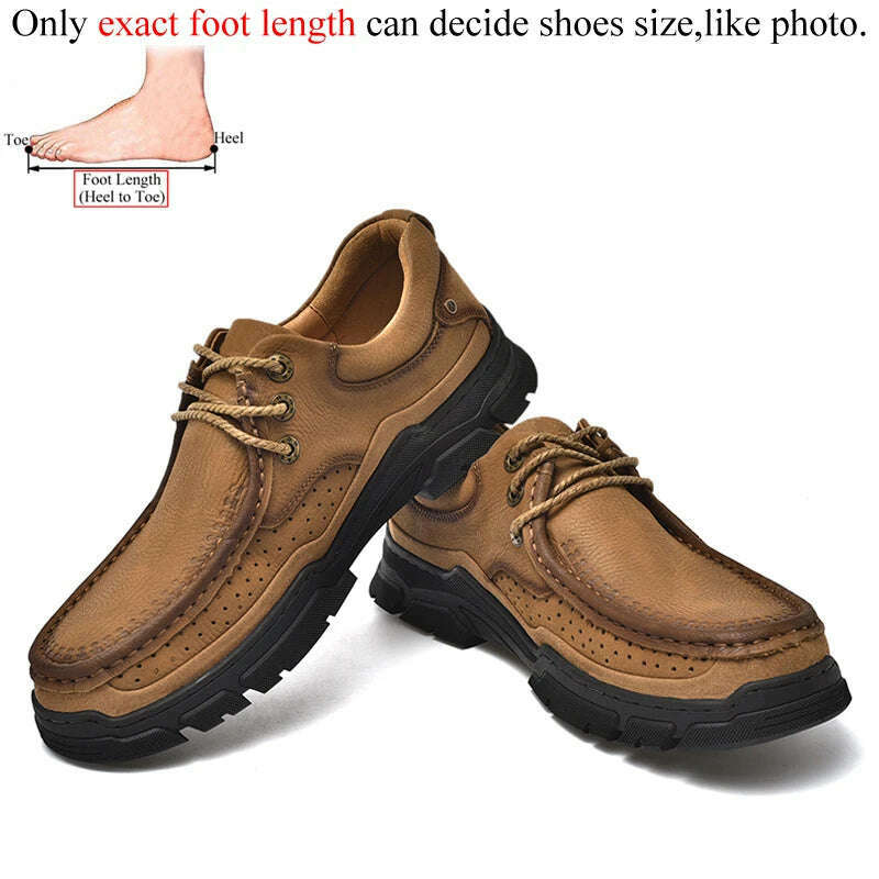 Genuine Leather Casual Shoes for Men in Brown Black Khaki Natural Cow Leather High Quality Outdoor Trekking Hiking - KIMLUD