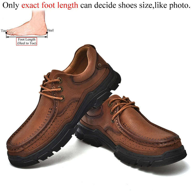 Genuine Leather Casual Shoes for Men in Brown Black Khaki Natural Cow Leather High Quality Outdoor Trekking Hiking - KIMLUD