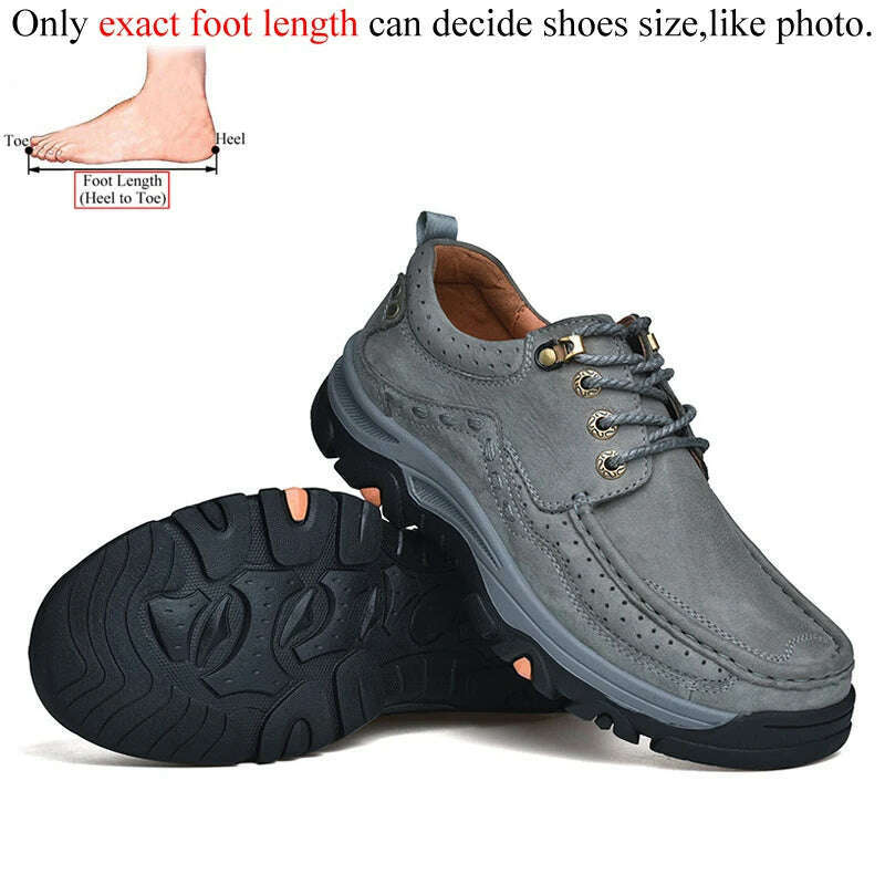 Genuine Leather Casual Shoes for Men in Brown Black Khaki Natural Cow Leather High Quality Outdoor Trekking Hiking - KIMLUD
