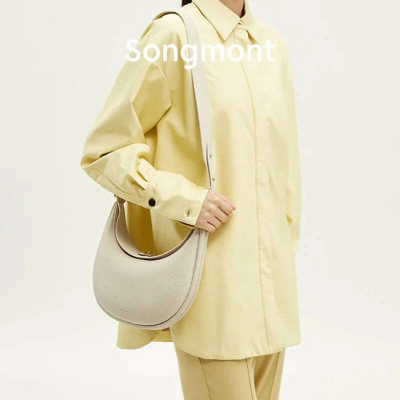 KIMLUD, Genuine leather Elegant Half Moon Underarm Shoulder Brand Designer Womens Bags for Women Ladies Bag Handbags High Quality Luxury, white, KIMLUD APPAREL - Womens Clothes