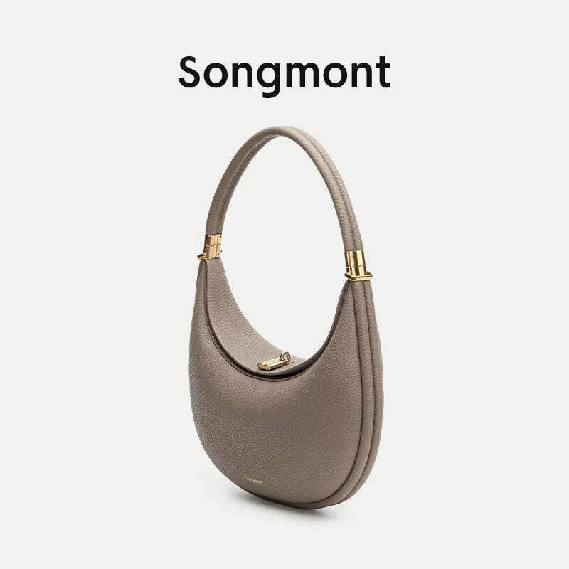KIMLUD, Genuine leather Elegant Half Moon Underarm Shoulder Brand Designer Womens Bags for Women Ladies Bag Handbags High Quality Luxury, light brown, KIMLUD APPAREL - Womens Clothes