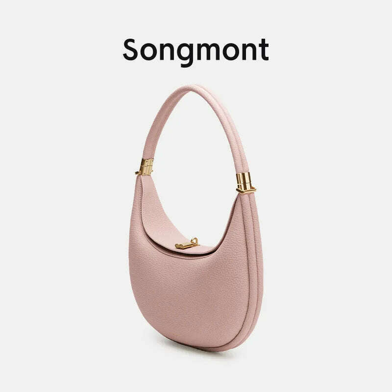 KIMLUD, Genuine leather Elegant Half Moon Underarm Shoulder Brand Designer Womens Bags for Women Ladies Bag Handbags High Quality Luxury, Pink, KIMLUD APPAREL - Womens Clothes