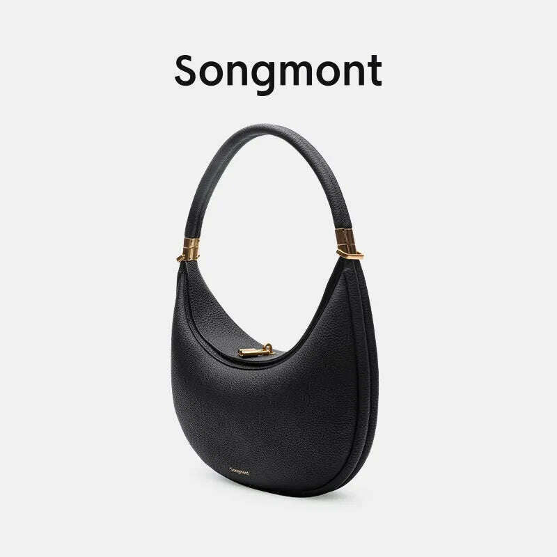 KIMLUD, Genuine leather Elegant Half Moon Underarm Shoulder Brand Designer Womens Bags for Women Ladies Bag Handbags High Quality Luxury, black, KIMLUD APPAREL - Womens Clothes