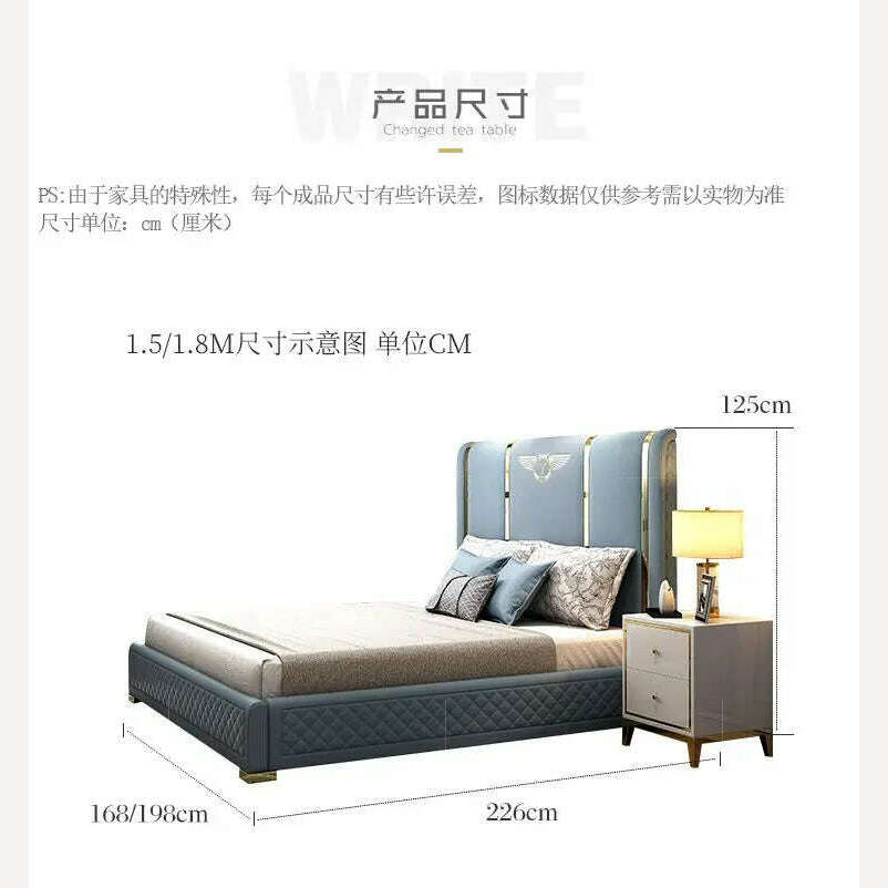 Genuine Leather entry lux bed frame modern Nordic camas ultimate bed кровать двуспальная lit beds سرير muebles de dormitorio ме - KIMLUD