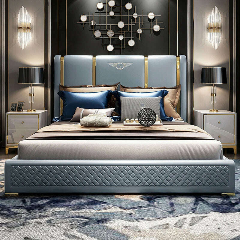 Genuine Leather entry lux bed frame modern Nordic camas ultimate bed кровать двуспальная lit beds سرير muebles de dormitorio ме - KIMLUD