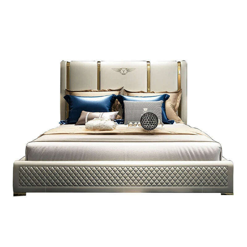 Genuine Leather entry lux bed frame modern Nordic camas ultimate bed кровать двуспальная lit beds سرير muebles de dormitorio ме - KIMLUD