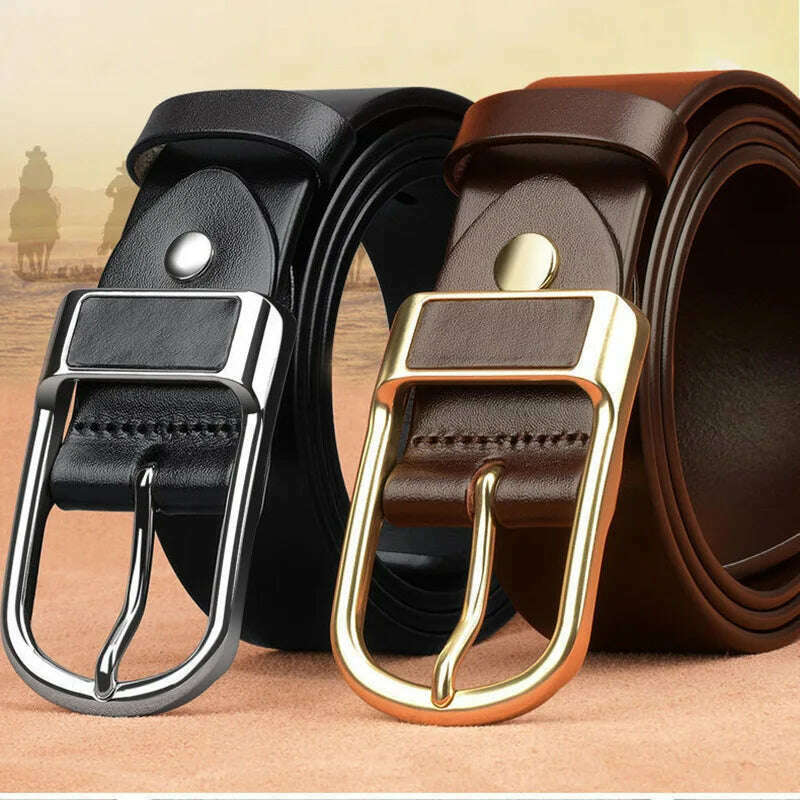 Genuine Leather For Men's High Quality Buckle Jeans Cowskin Casual Belts Business Cowboy Waistband Male Fashion Designer 2022New - KIMLUD