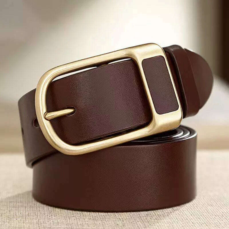 Genuine Leather For Men's High Quality Buckle Jeans Cowskin Casual Belts Business Cowboy Waistband Male Fashion Designer 2022New - KIMLUD