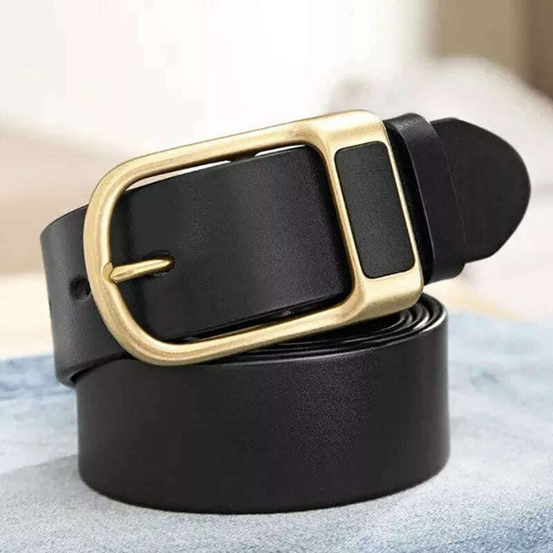 Genuine Leather For Men's High Quality Buckle Jeans Cowskin Casual Belts Business Cowboy Waistband Male Fashion Designer 2022New - KIMLUD