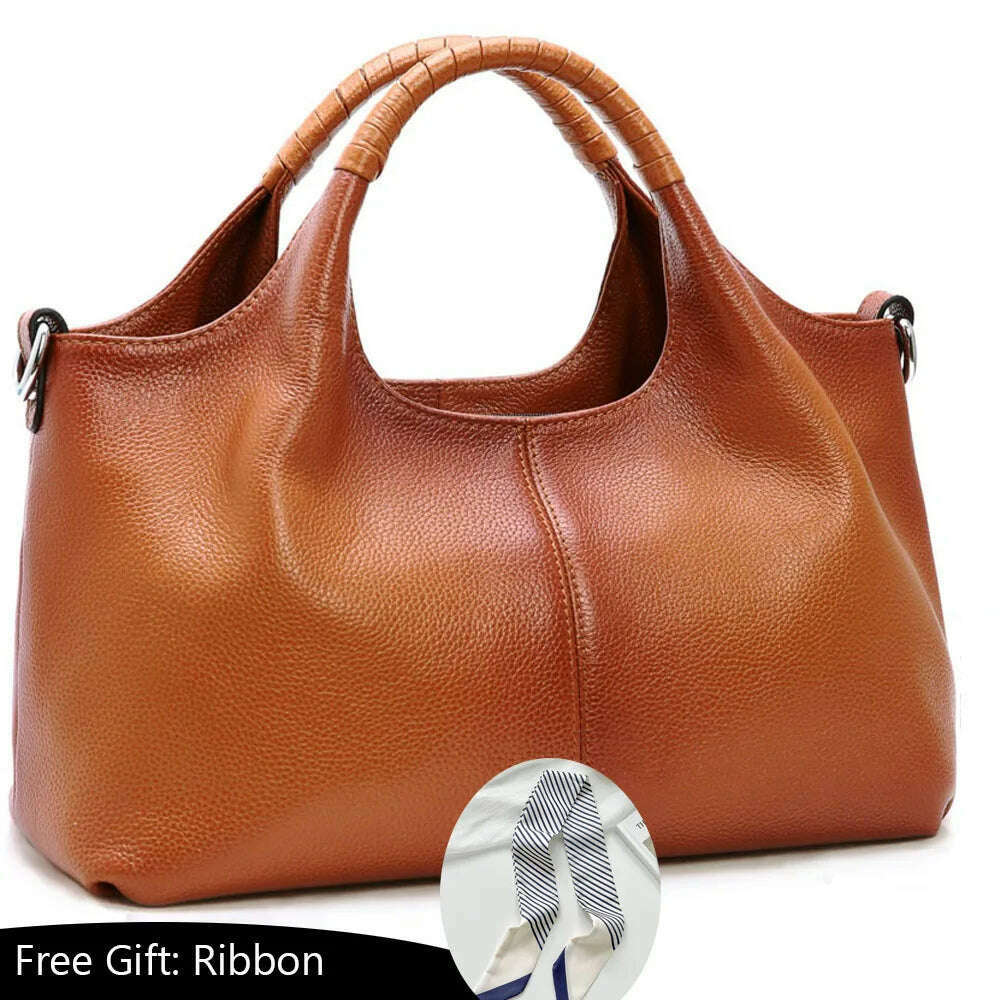 KIMLUD, Genuine Leather Handbags for Women Shoulder Bag Top Handle Satchel Ladies Large Capacity Solid Fashion Hobo Crossbody Bags, KIMLUD Womens Clothes