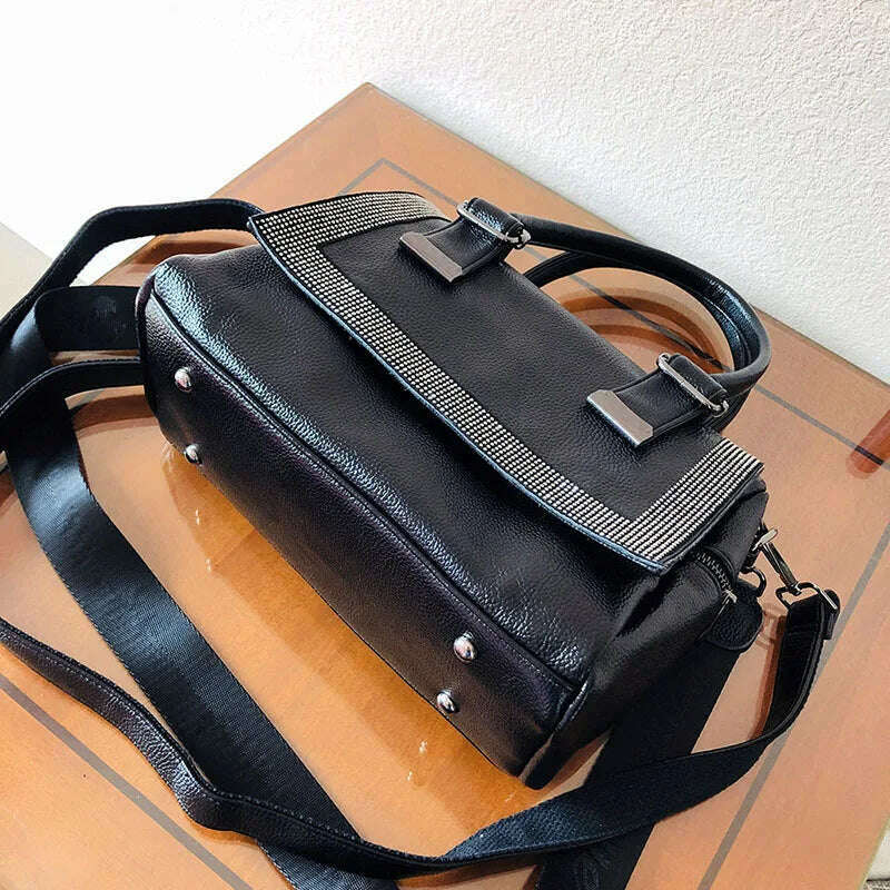 KIMLUD, Genuine Leather Hot Diamond European And American Women's Bag Personalized Handbag Large Capacity Fashion Casual Messenger Bag, KIMLUD Womens Clothes