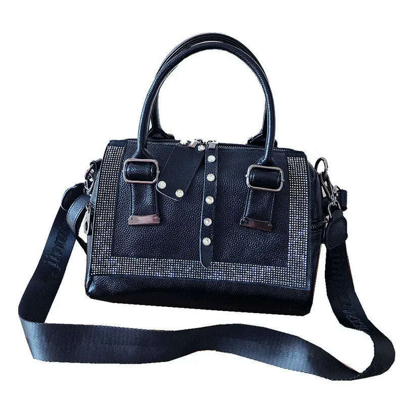 KIMLUD, Genuine Leather Hot Diamond European And American Women's Bag Personalized Handbag Large Capacity Fashion Casual Messenger Bag, KIMLUD Womens Clothes