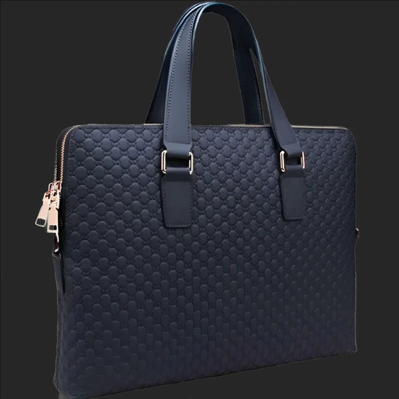 KIMLUD, Genuine Leather Men And Women Handbags Business Briefcase Ladies Shoulder Diagonal Blue/Black 14" Laptop Bag Messenger Bags, Blue, KIMLUD APPAREL - Womens Clothes