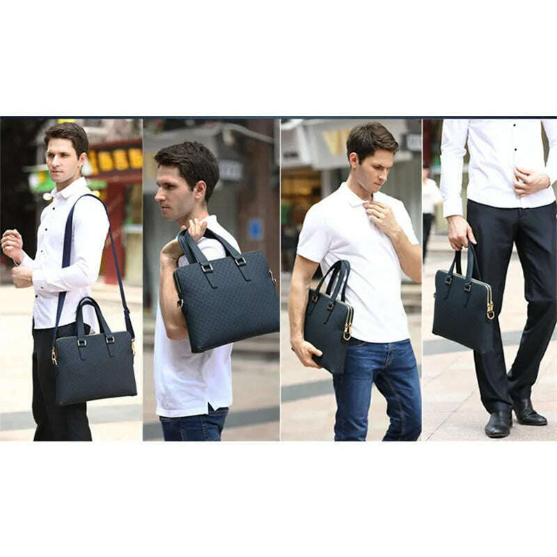 KIMLUD, Genuine Leather Men And Women Handbags Business Briefcase Ladies Shoulder Diagonal Blue/Black 14" Laptop Bag Messenger Bags, KIMLUD Womens Clothes