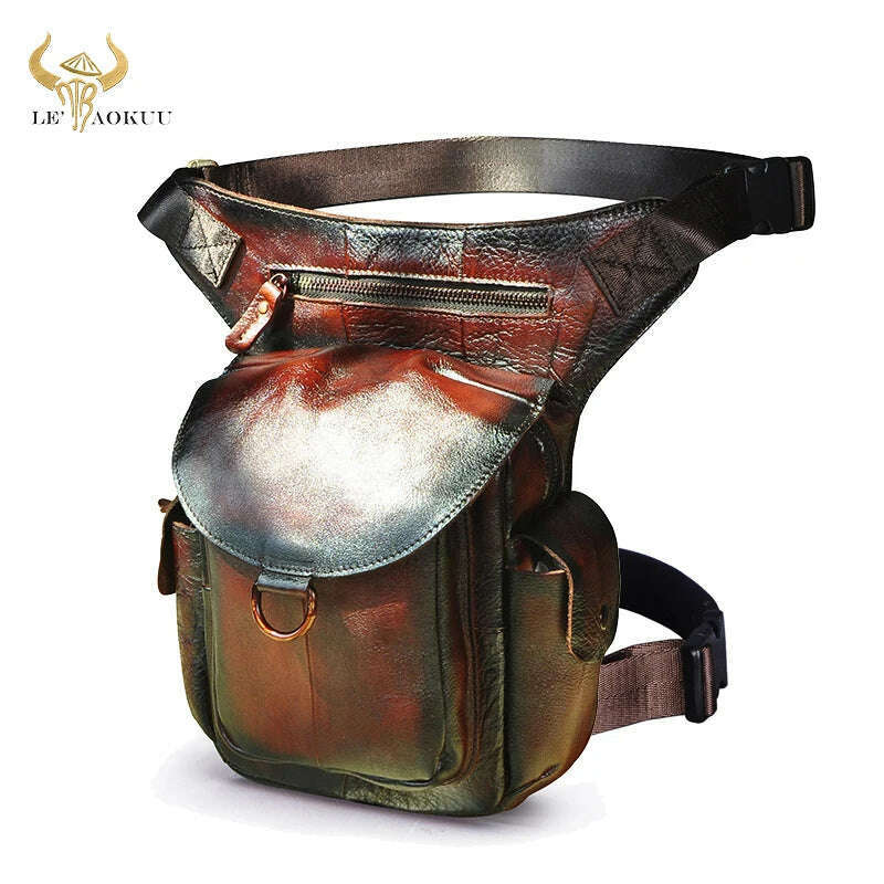 KIMLUD, Genuine Leather Men Design Casual 8" Tablet Messenger Sling Bag Multifunction Fashion Travel Waist Belt Pack Leg Bag Male 9938-G, Burgundy, KIMLUD APPAREL - Womens Clothes
