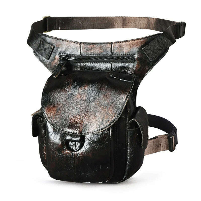 KIMLUD, Genuine Leather Men Design Casual 8" Tablet Messenger Sling Bag Multifunction Fashion Travel Waist Belt Pack Leg Bag Male 9938-G, coffee5, KIMLUD APPAREL - Womens Clothes