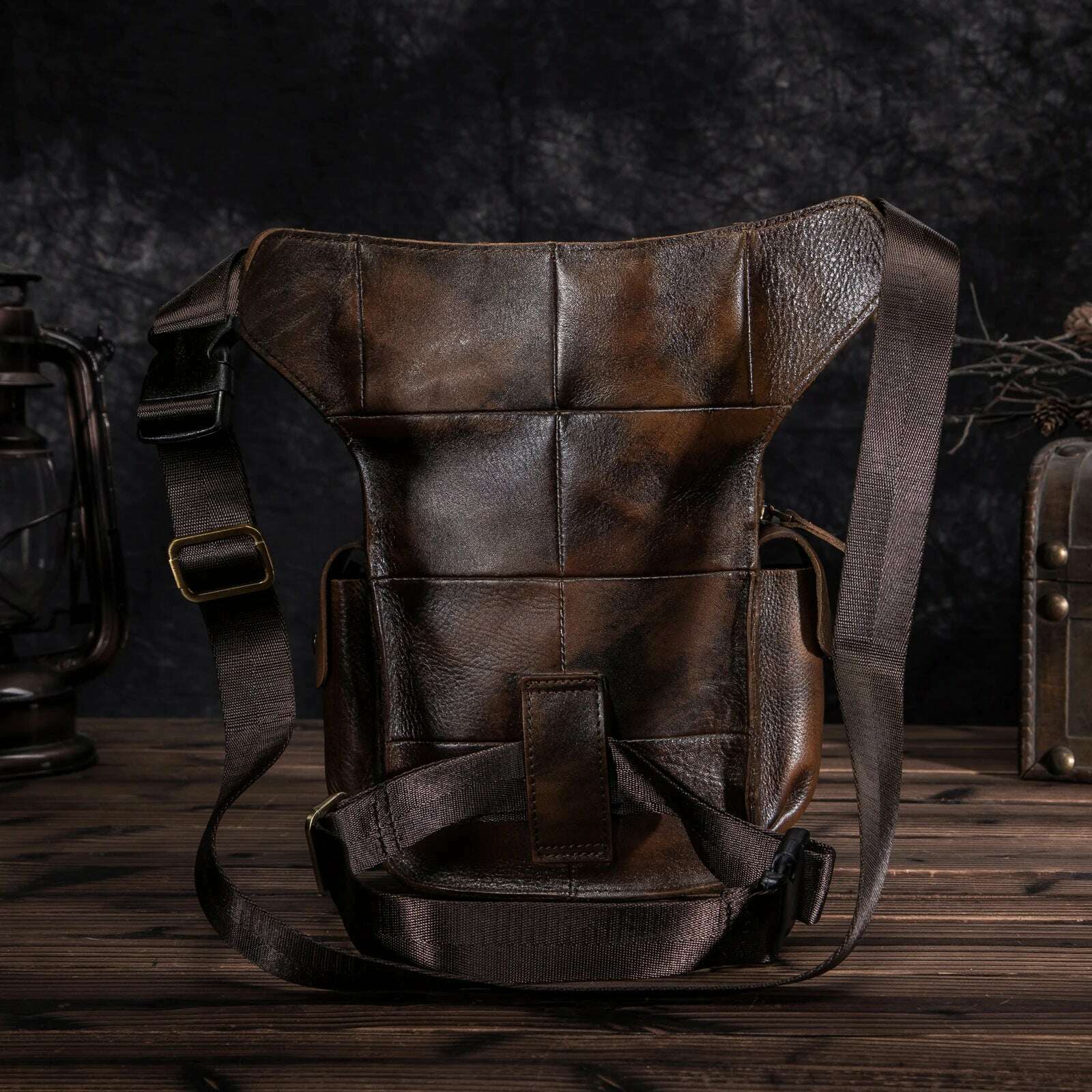KIMLUD, Genuine Leather Men Design Casual 8" Tablet Messenger Sling Bag Multifunction Fashion Travel Waist Belt Pack Leg Bag Male 9938-G, KIMLUD Womens Clothes