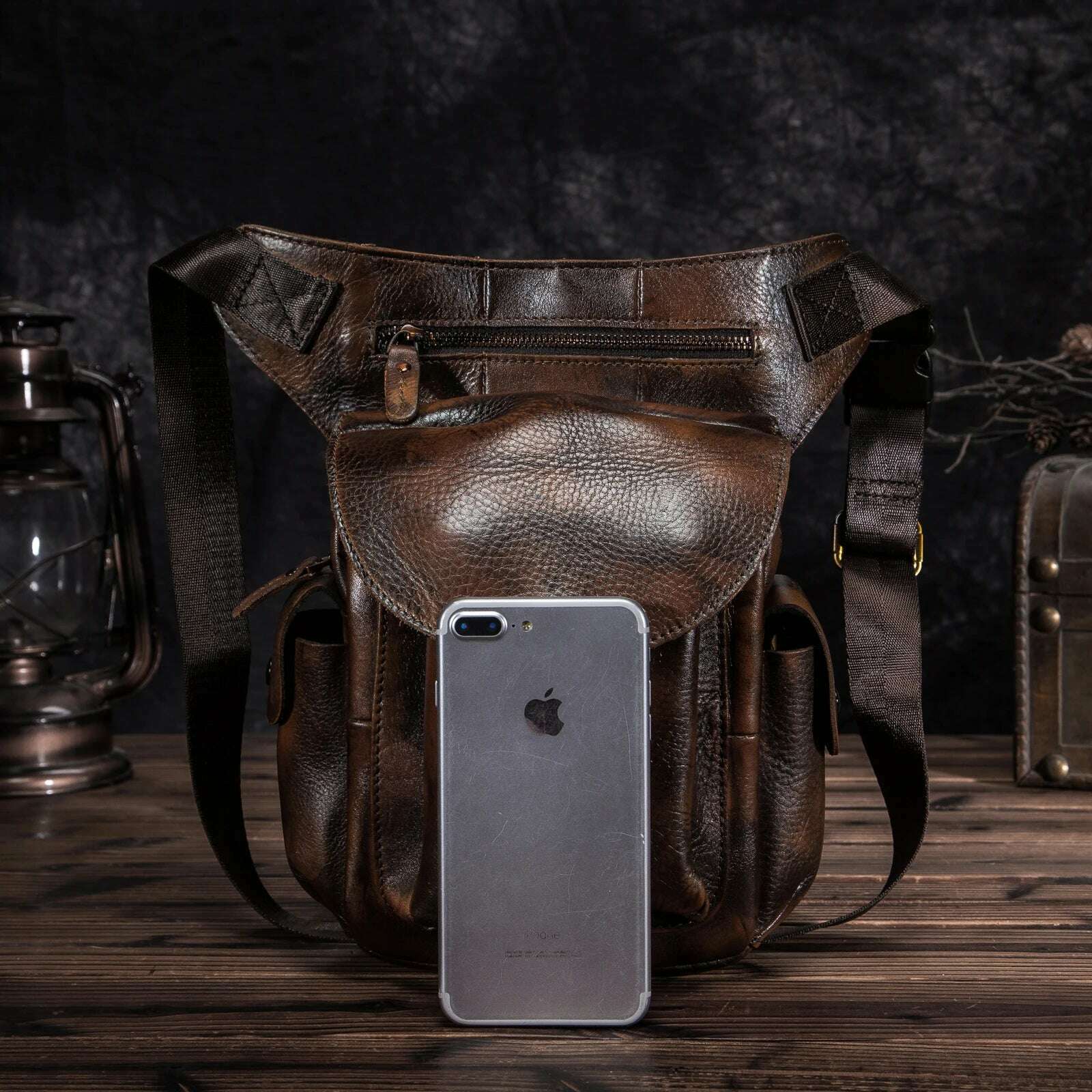 KIMLUD, Genuine Leather Men Design Casual 8" Tablet Messenger Sling Bag Multifunction Fashion Travel Waist Belt Pack Leg Bag Male 9938-G, KIMLUD Womens Clothes