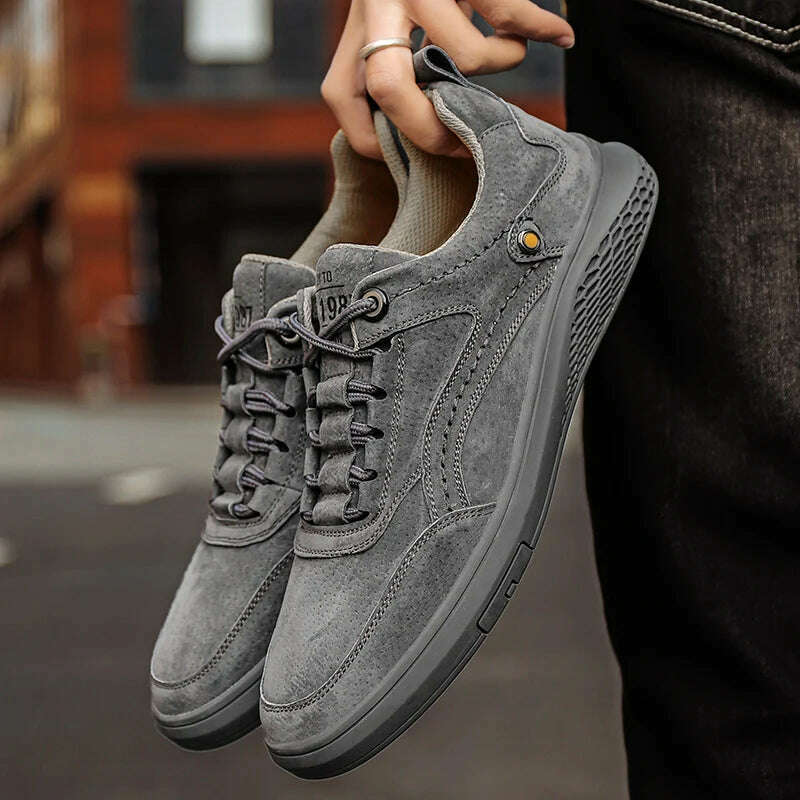 KIMLUD, Genuine Leather Men Shoes fashion Loafers Breathable Autumn lace up comfortable Casual Shoes Men Outdoor Sneakers shoes Zapatos, Gray / 38, KIMLUD APPAREL - Womens Clothes