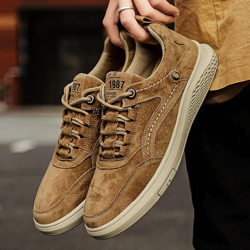 KIMLUD, Genuine Leather Men Shoes fashion Loafers Breathable Autumn lace up comfortable Casual Shoes Men Outdoor Sneakers shoes Zapatos, Brown / 38, KIMLUD APPAREL - Womens Clothes