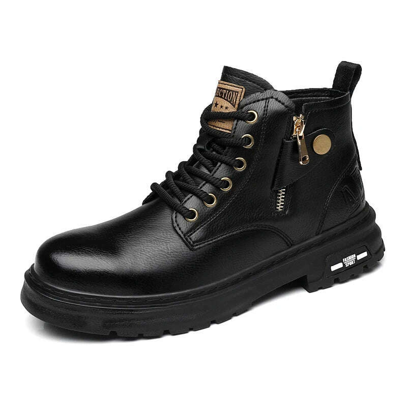 KIMLUD, Genuine Leather Mens Shoes High-top Fashion Shoes Comfortable Motorcycle Boots Street Style Male Casual Ankle Boots High Quality, black / 38, KIMLUD APPAREL - Womens Clothes