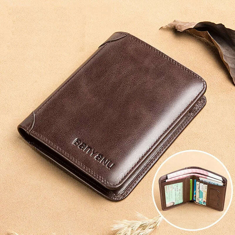 Genuine Leather Men's Wallet RFID Anti-theft Brush Ultra-thin Top Layer Cowhide Short Genuine Leather Wallet Wholesale - KIMLUD