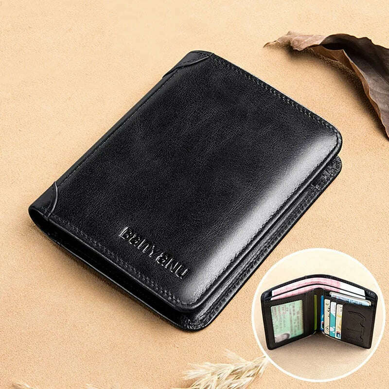 Genuine Leather Men's Wallet RFID Anti-theft Brush Ultra-thin Top Layer Cowhide Short Genuine Leather Wallet Wholesale - KIMLUD