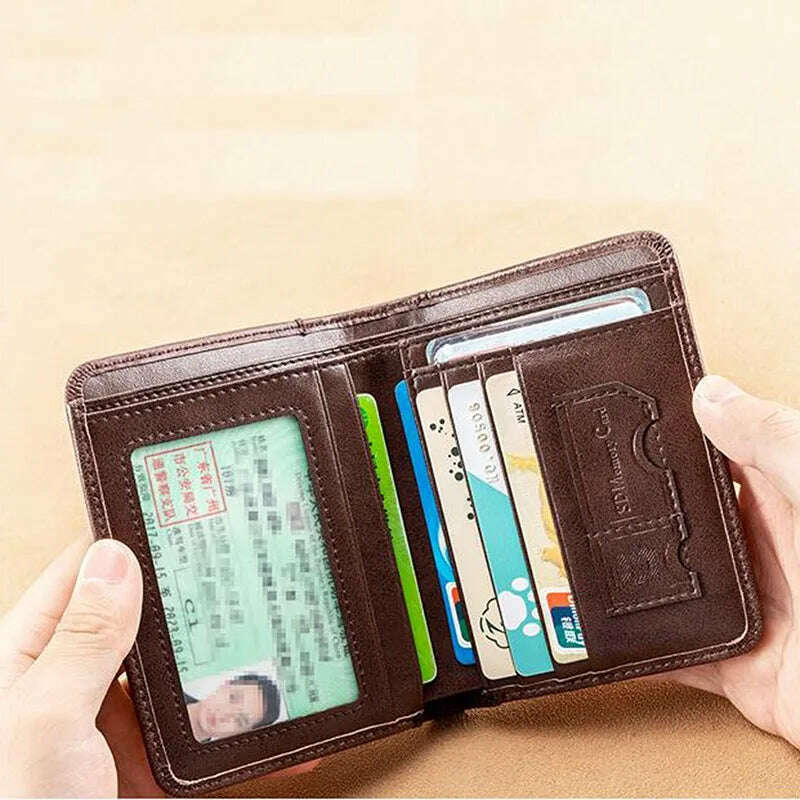 Genuine Leather Men's Wallet RFID Anti-theft Brush Ultra-thin Top Layer Cowhide Short Genuine Leather Wallet Wholesale - KIMLUD