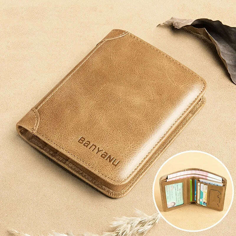 Genuine Leather Men's Wallet RFID Anti-theft Brush Ultra-thin Top Layer Cowhide Short Genuine Leather Wallet Wholesale - KIMLUD