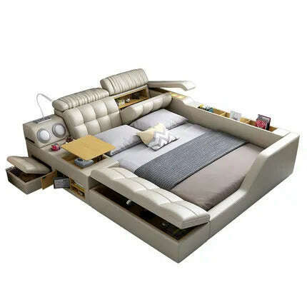 KIMLUD, Genuine Leather multifunctional massage bed frame modern Nordic camas ultimate bed With storage LED light Bluetooth speaker safe, bed without mattress / CHINA, KIMLUD APPAREL - Womens Clothes