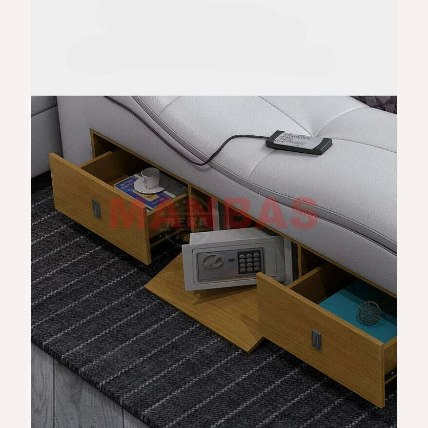 Genuine Leather Tech Smart Bed Multifunctional Beds Frame Ultimate Tatami Lit Massage Camas with Bluetooth,Speaker,Projector,Min - KIMLUD