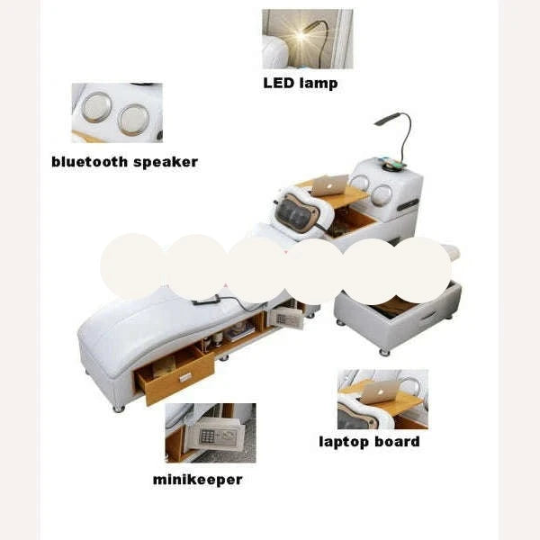 KIMLUD, Genuine Leather Tech Smart Bed Multifunctional Beds Ultimate Massage Camas Upholstered Bed with Bluetooth,Speaker,Massager,USB C, KIMLUD Womens Clothes