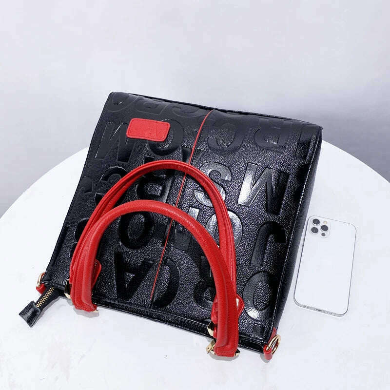 Genuine Leather Tote Bags For Women Luxury Designer Handbags Purses 2024 New In Cow Leather Embossed Letter Top Handle Shoulder - KIMLUD