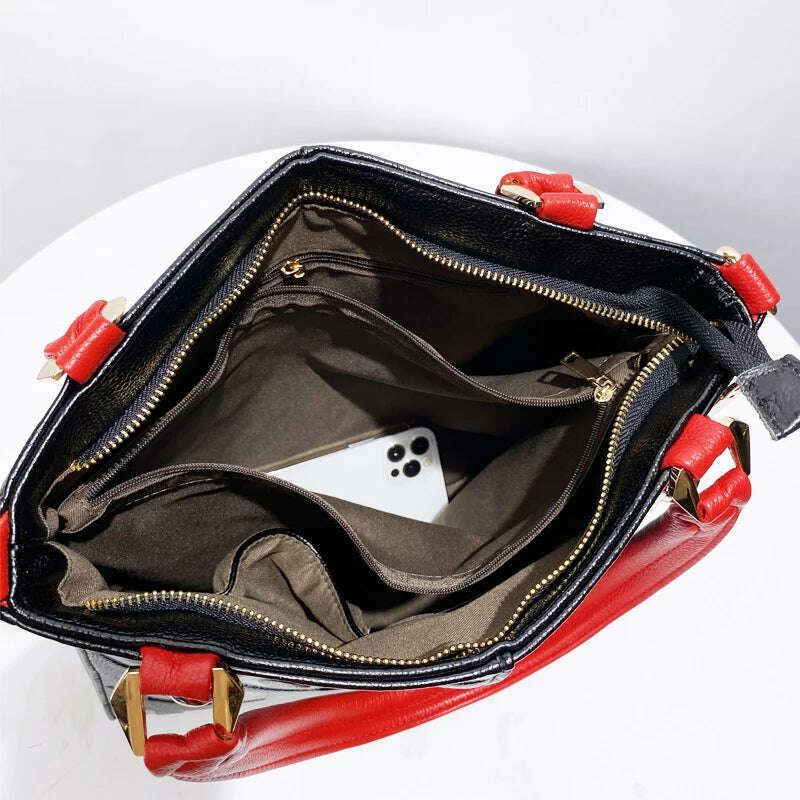 Genuine Leather Tote Bags For Women Luxury Designer Handbags Purses 2024 New In Cow Leather Embossed Letter Top Handle Shoulder - KIMLUD