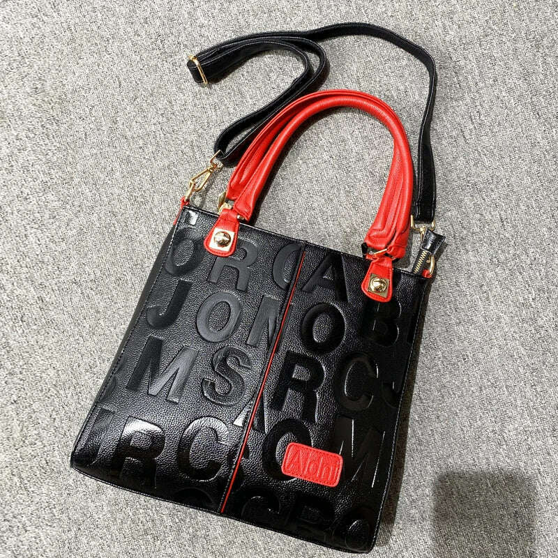 Genuine Leather Tote Bags For Women Luxury Designer Handbags Purses 2024 New In Cow Leather Embossed Letter Top Handle Shoulder - KIMLUD