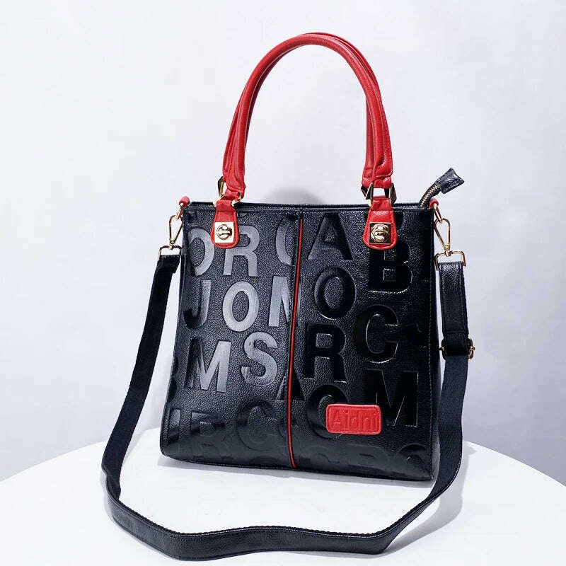 Genuine Leather Tote Bags For Women Luxury Designer Handbags Purses 2024 New In Cow Leather Embossed Letter Top Handle Shoulder - KIMLUD