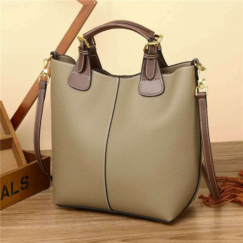 KIMLUD, Genuine Leather Women Tote Bag Patchwork Female Leather Handbag Casual Ladies Shoulder or Messenger Bags, grey handbag, KIMLUD APPAREL - Womens Clothes