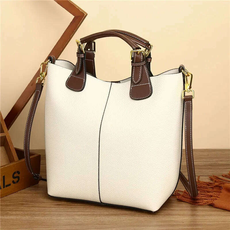 KIMLUD, Genuine Leather Women Tote Bag Patchwork Female Leather Handbag Casual Ladies Shoulder or Messenger Bags, white handbag, KIMLUD APPAREL - Womens Clothes
