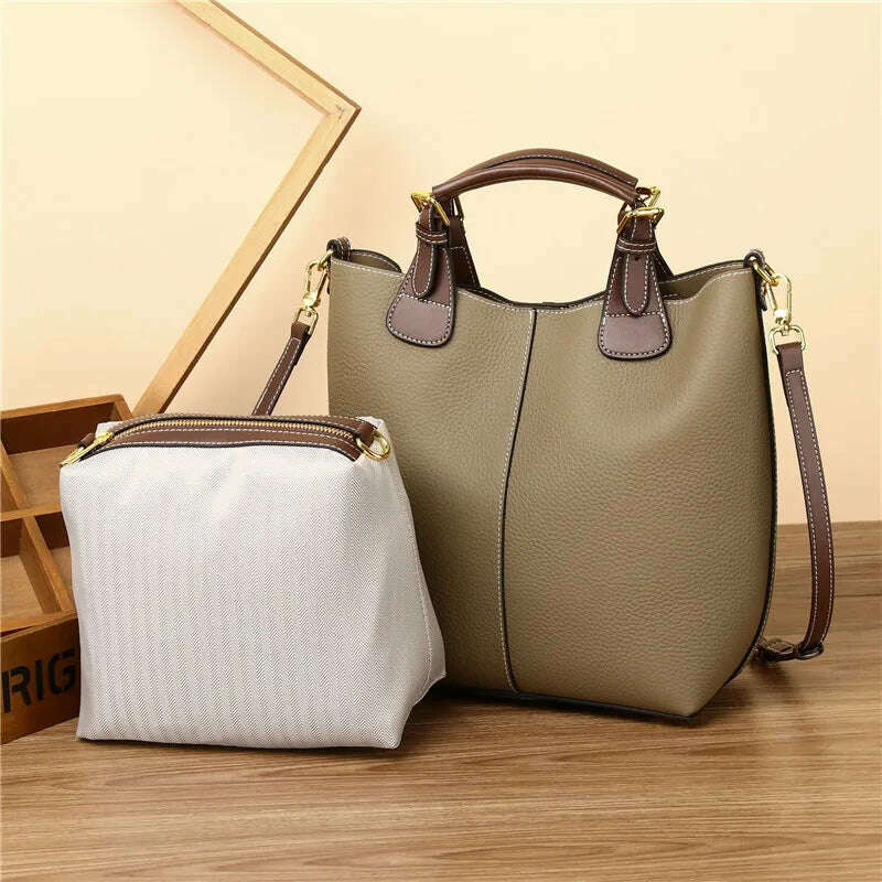 KIMLUD, Genuine Leather Women Tote Bag Patchwork Female Leather Handbag Casual Ladies Shoulder or Messenger Bags, KIMLUD Womens Clothes