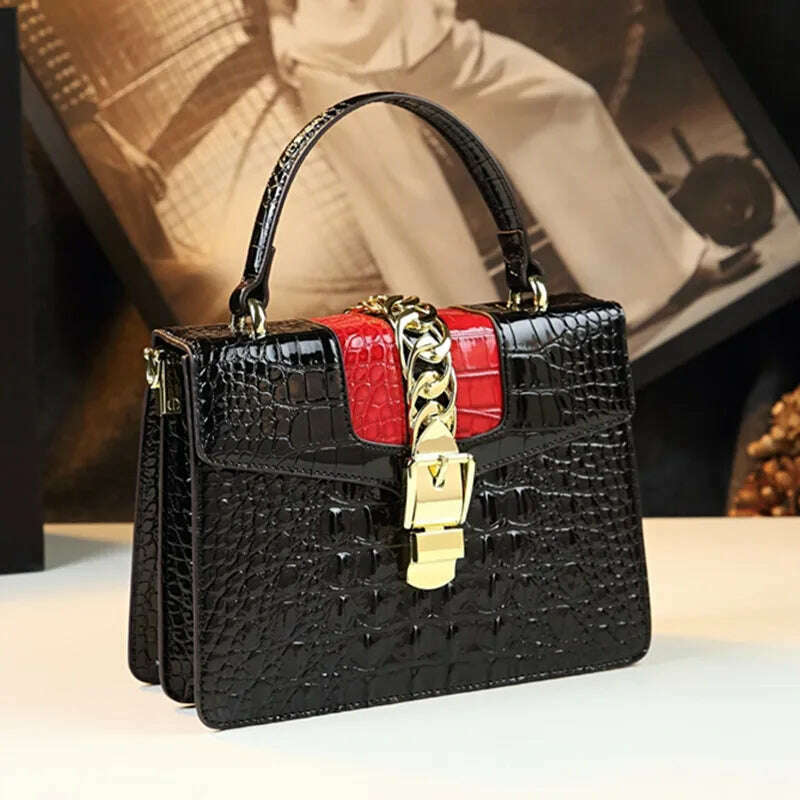 KIMLUD, Genuine Leather Women's Handbags Luxury Fashion Shoulder Crossbody Bag Crocodile Pattern Small Square Portable Messenger Bags, KIMLUD Womens Clothes