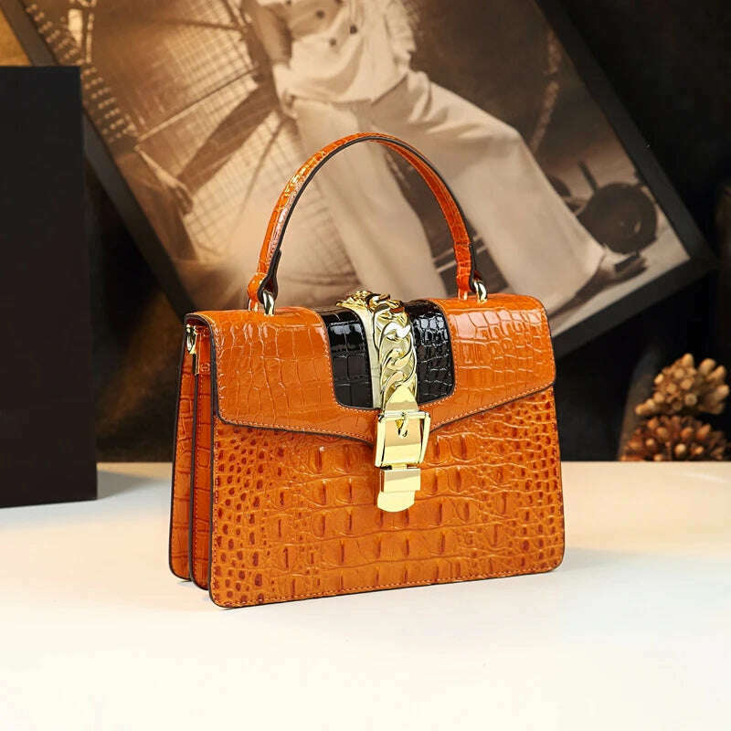 KIMLUD, Genuine Leather Women's Handbags Luxury Fashion Shoulder Crossbody Bag Crocodile Pattern Small Square Portable Messenger Bags, KIMLUD Womens Clothes