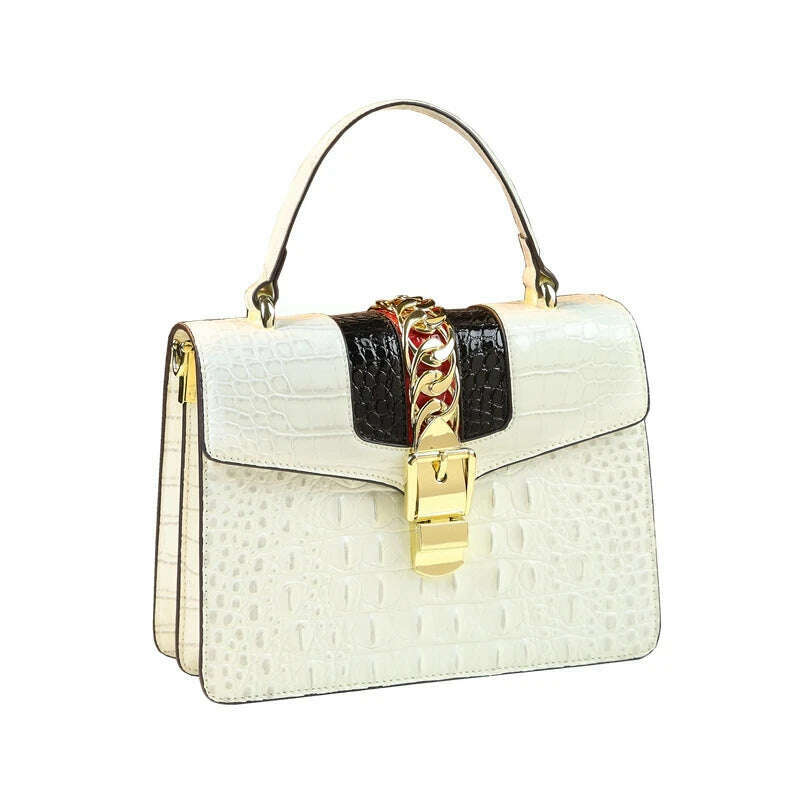 KIMLUD, Genuine Leather Women's Handbags Luxury Fashion Shoulder Crossbody Bag Crocodile Pattern Small Square Portable Messenger Bags, KIMLUD Womens Clothes