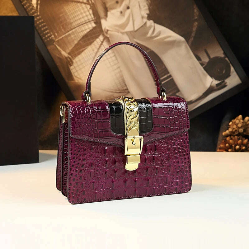 KIMLUD, Genuine Leather Women's Handbags Luxury Fashion Shoulder Crossbody Bag Crocodile Pattern Small Square Portable Messenger Bags, KIMLUD Womens Clothes