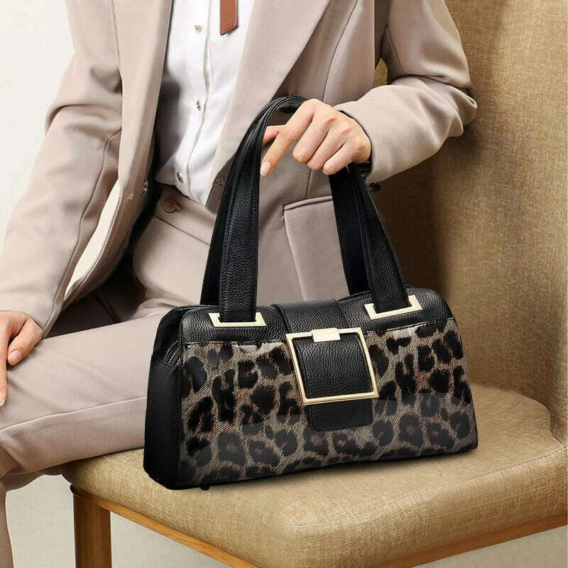 Genuine Leather Women's Bag 2023 New Fashion Leopard Pattern Shoulder Bag Cowhide Handbag Women's Bag - KIMLUD