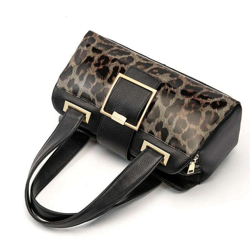 Genuine Leather Women's Bag 2023 New Fashion Leopard Pattern Shoulder Bag Cowhide Handbag Women's Bag - KIMLUD