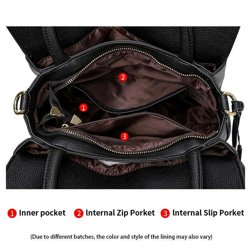 Genuine leather women's bag embossed hand carry bag, large capacity bucket bag, top layer cowhide one-shoulder cross-body bag - KIMLUD