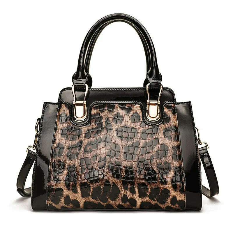 Genuine leather women's bag, leopard print handbag, large-capacity fashion trend, first-layer cowhide one-shoulder crossbody bag - KIMLUD